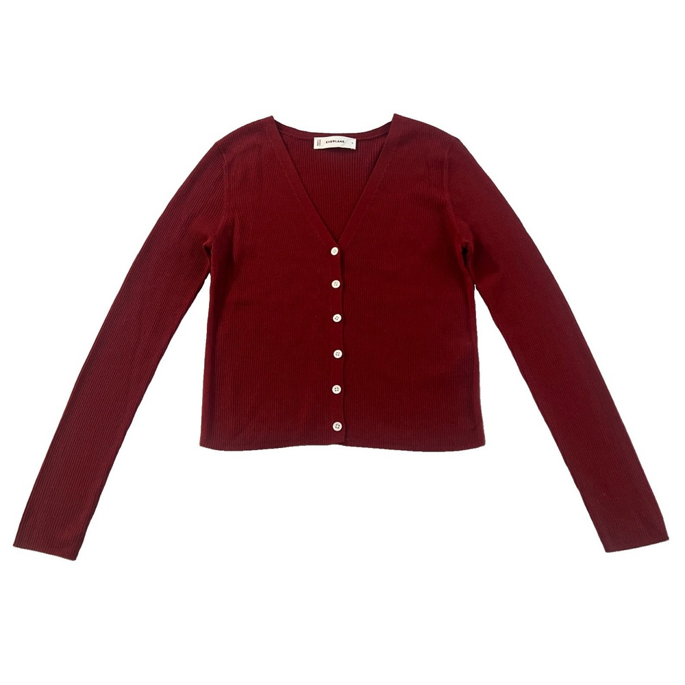 NWOT Everlane Ultrafine Merino Ribbed Cardigan Burgundy Wool Women's Size Small